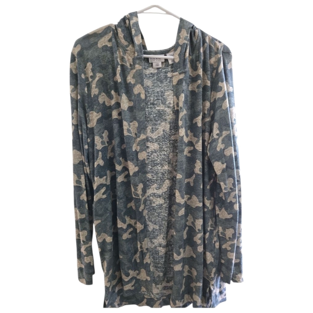 Nicole Miller Green and Cream Linen Cardigan - Picture 2 of 5